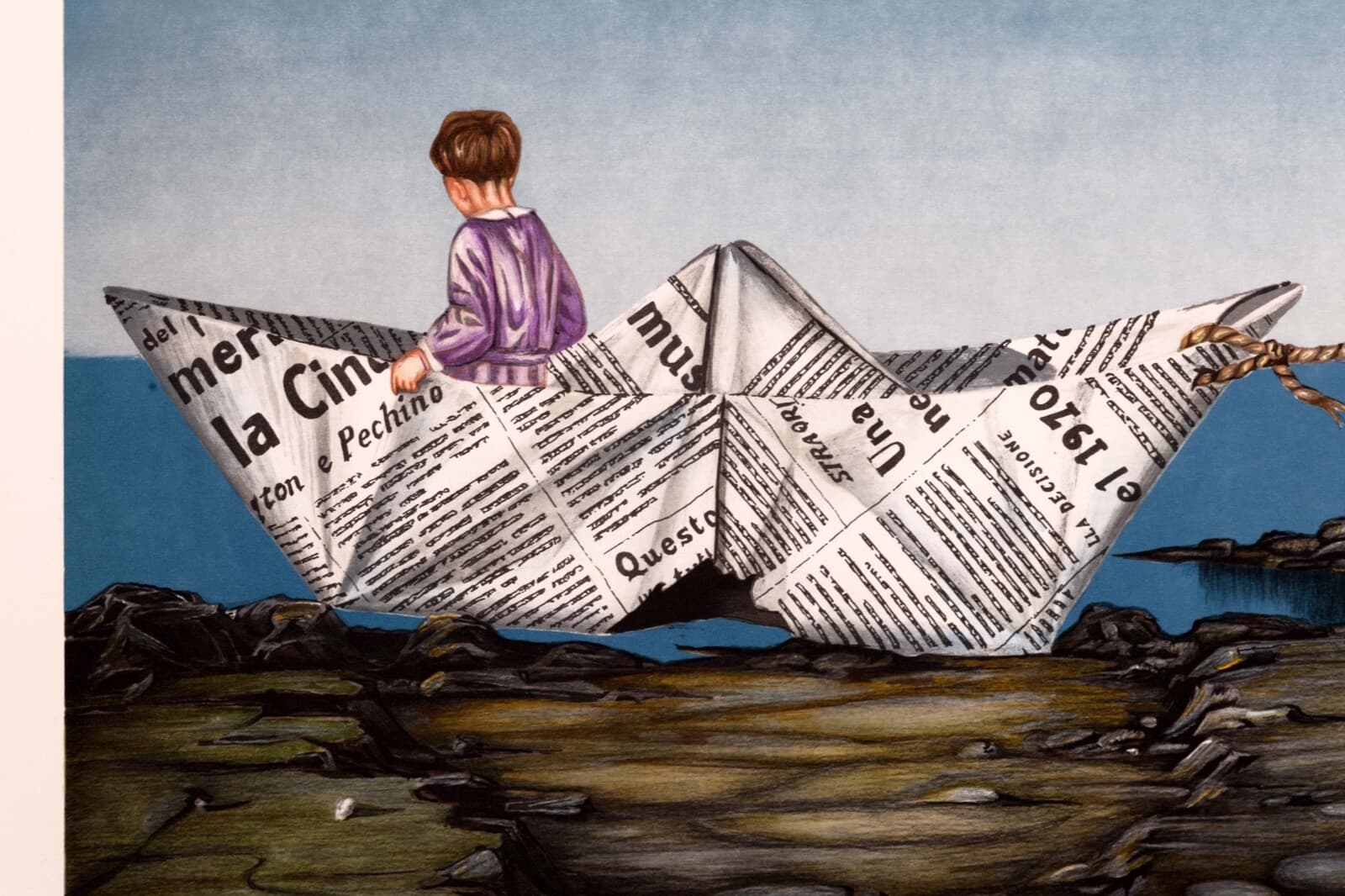 Tito Salomoni Toy Boat Signed Surreal Realism Lithograph on Paper 194/200 UF - Thumbnail 3