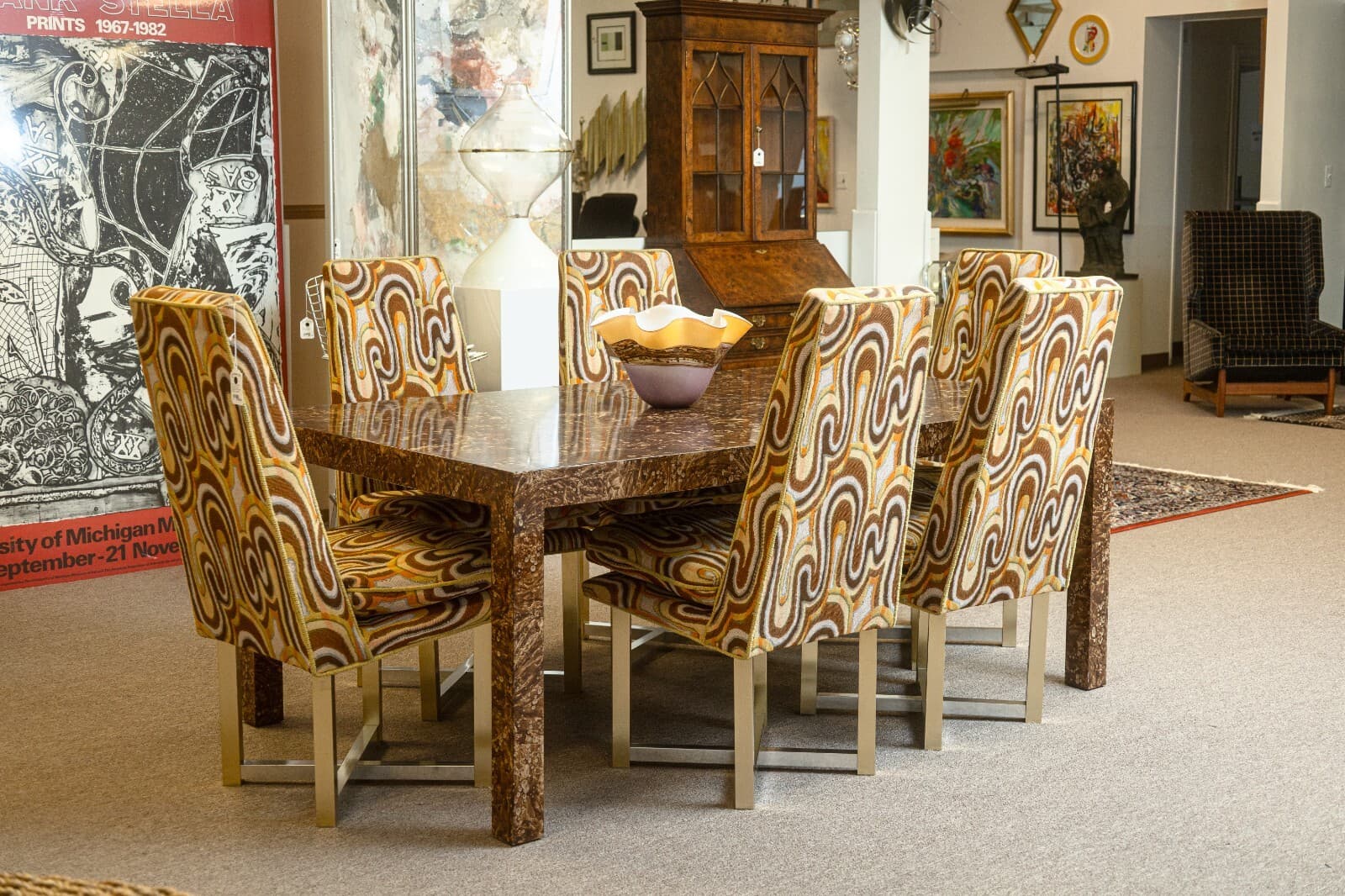 Vintage 1970s Burlwood Style Brown Laminate Parsons Dining Table with Leaves - Thumbnail 2