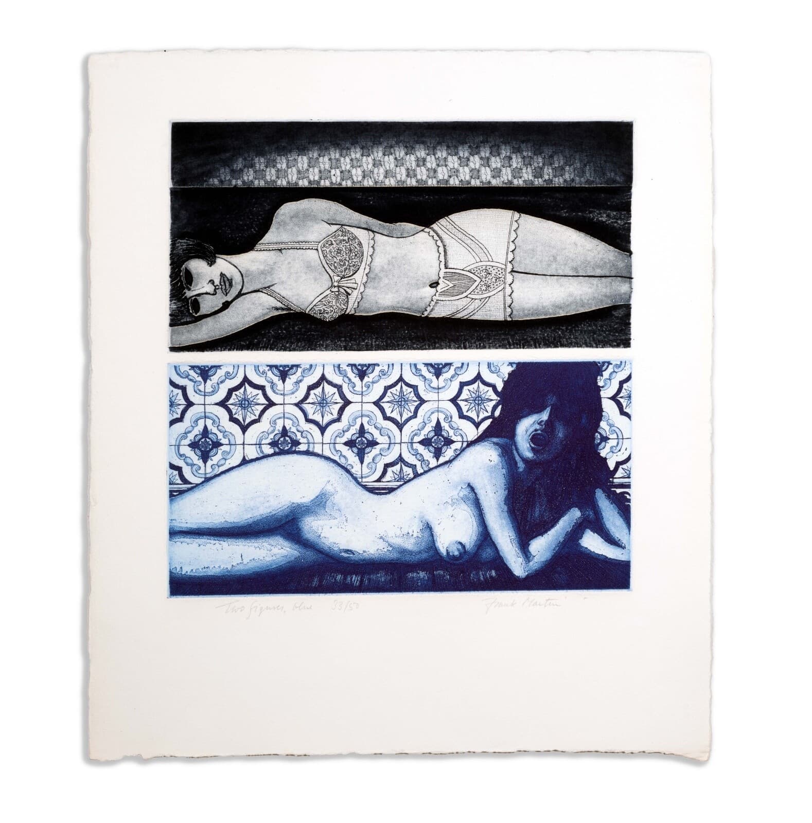 Frank Martin Two Figures, Blue Signed Modern Figurative Etching on Paper 33/50 - Thumbnail 2
