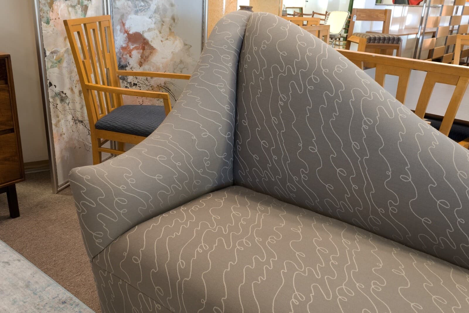 Vladimir Kagan Style Postmodern Asymmetrical Settee Chaise Lounge Fabric Sofa - Thumbnail 4