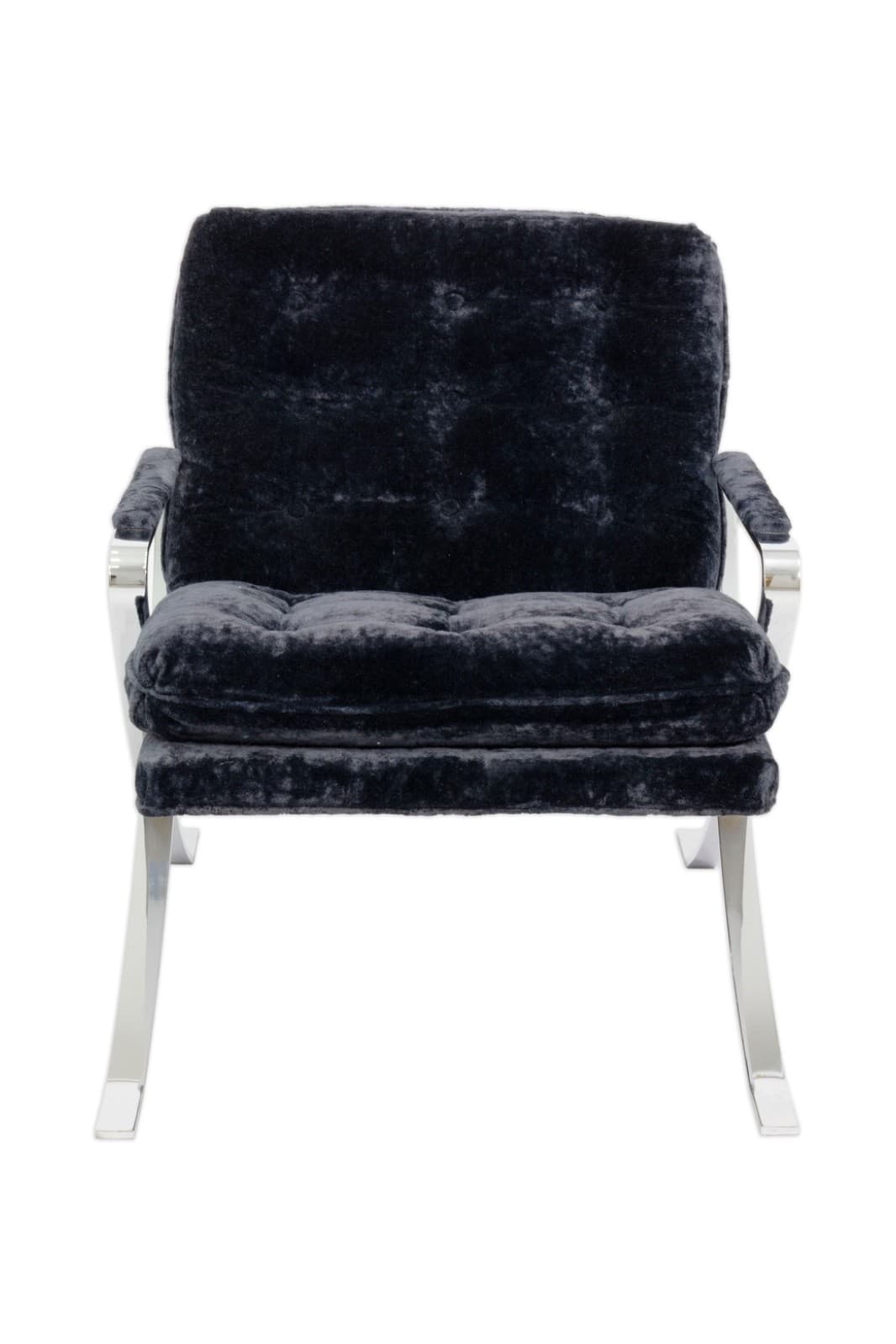 1970s Bernhardt Flair Flat Bar Chrome And Crushed Velvet Armchair - Thumbnail 2