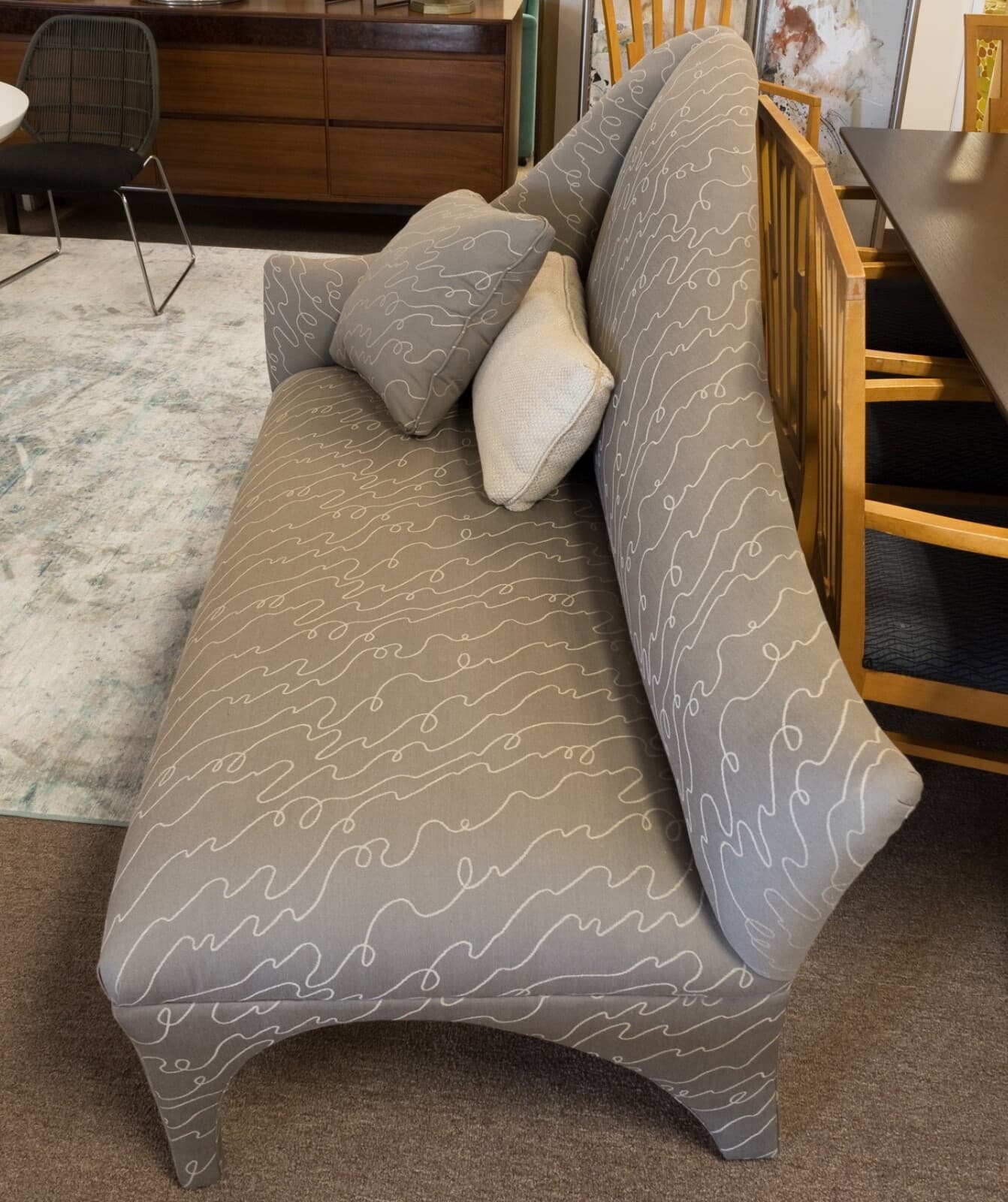 Vladimir Kagan Style Postmodern Asymmetrical Settee Chaise Lounge Fabric Sofa - Thumbnail 5