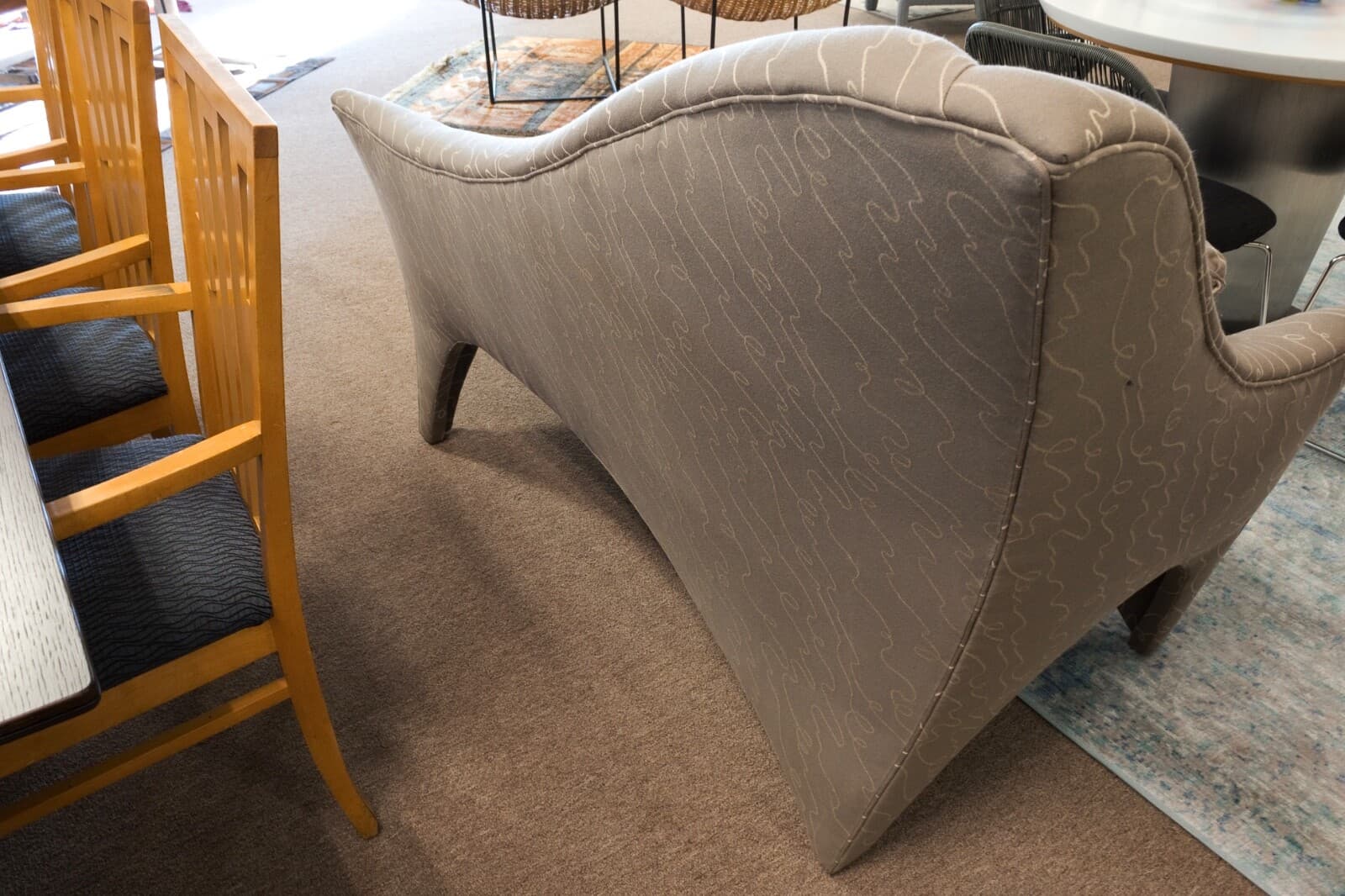 Vladimir Kagan Style Postmodern Asymmetrical Settee Chaise Lounge Fabric Sofa - Thumbnail 7
