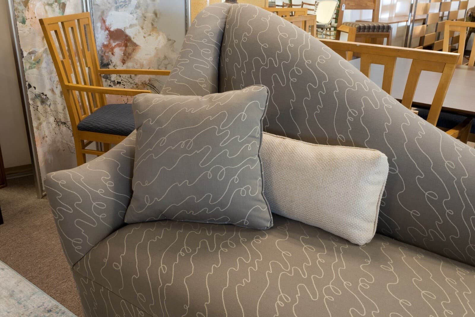 Vladimir Kagan Style Postmodern Asymmetrical Settee Chaise Lounge Fabric Sofa - Thumbnail 3