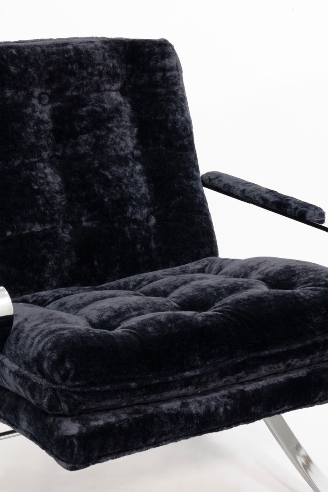 1970s Bernhardt Flair Flat Bar Chrome And Crushed Velvet Armchair - Thumbnail 5