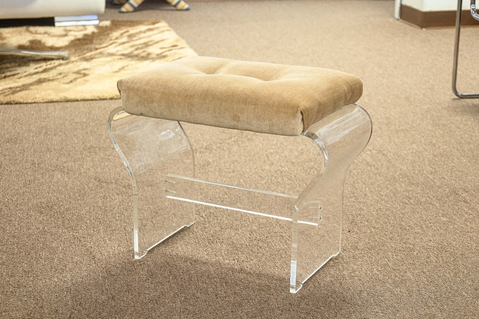 Vintage 1970s Charles Hollis Jones Velvet Lucite Rocking Chair and Ottoman - Thumbnail 10