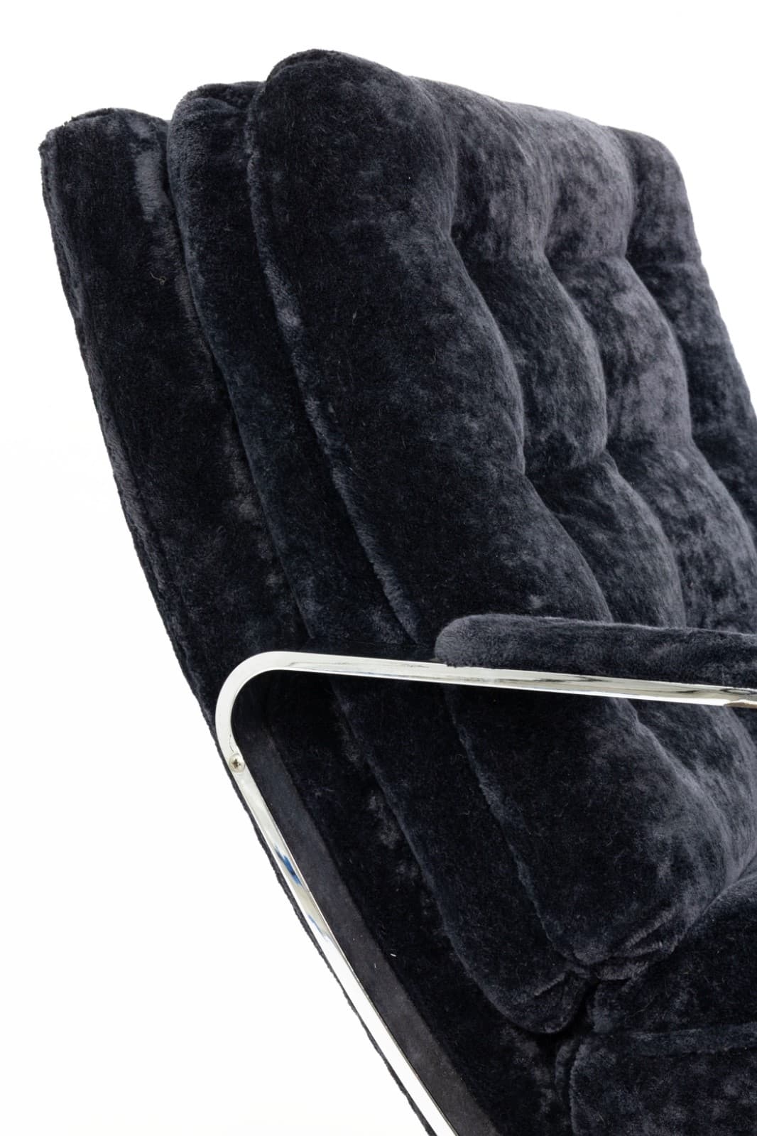 1970s Bernhardt Flair Flat Bar Chrome And Crushed Velvet Armchair - Thumbnail 8