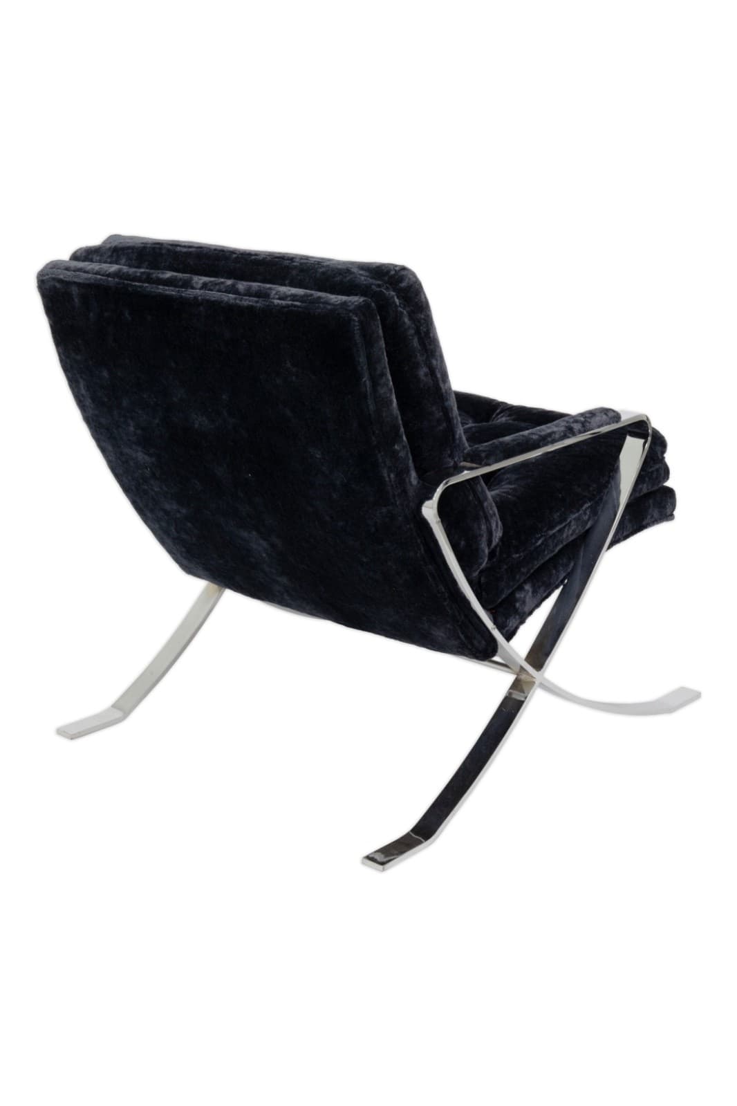1970s Bernhardt Flair Flat Bar Chrome And Crushed Velvet Armchair - Thumbnail 3