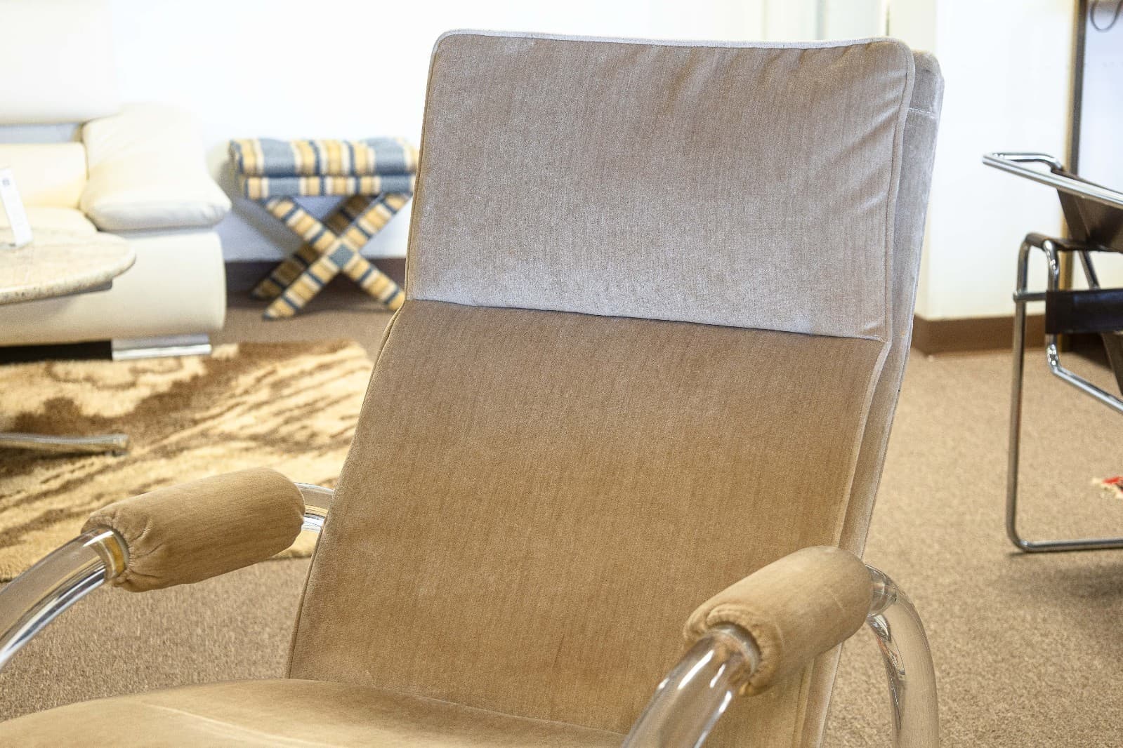 Vintage 1970s Charles Hollis Jones Velvet Lucite Rocking Chair and Ottoman - Thumbnail 6
