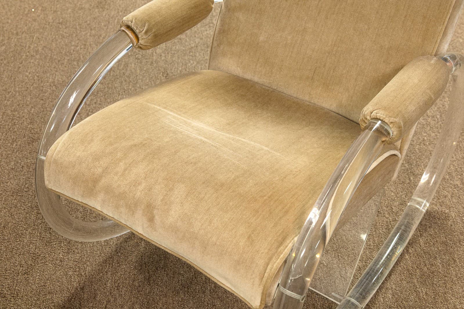 Vintage 1970s Charles Hollis Jones Velvet Lucite Rocking Chair and Ottoman - Thumbnail 7