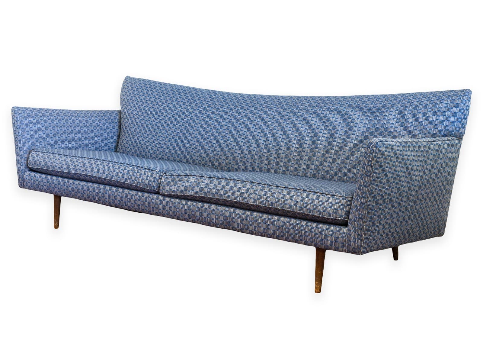 Vintage Paul McCobb Pagoda Blue Fabric Mid Century Modern Sofa - Thumbnail 2