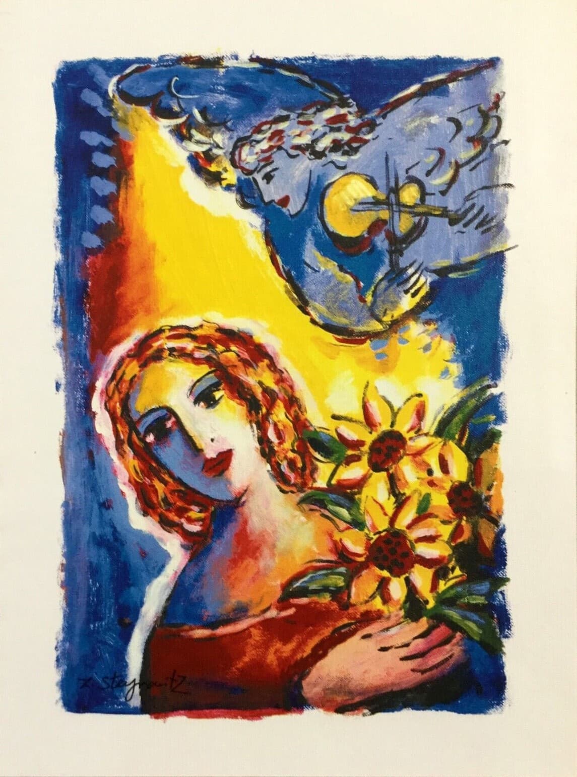 Modern Unframed Angelic Onlooker Zamy Steynovitz SIgned Seriolithograph Canvas