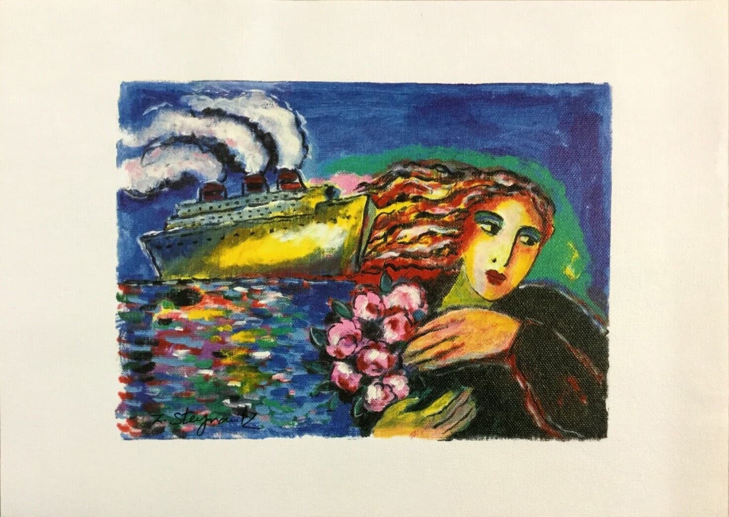Modern Unframed Moonlit Cruise Signed Zamy Steynovitz Seriolithograph on Canvas
