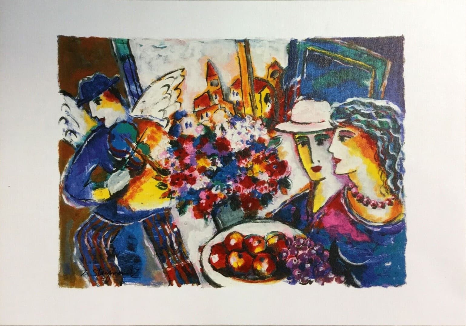Modern Unframed Winged Violinist Zamy Steynovitz Signed Seriolithograph Canvas