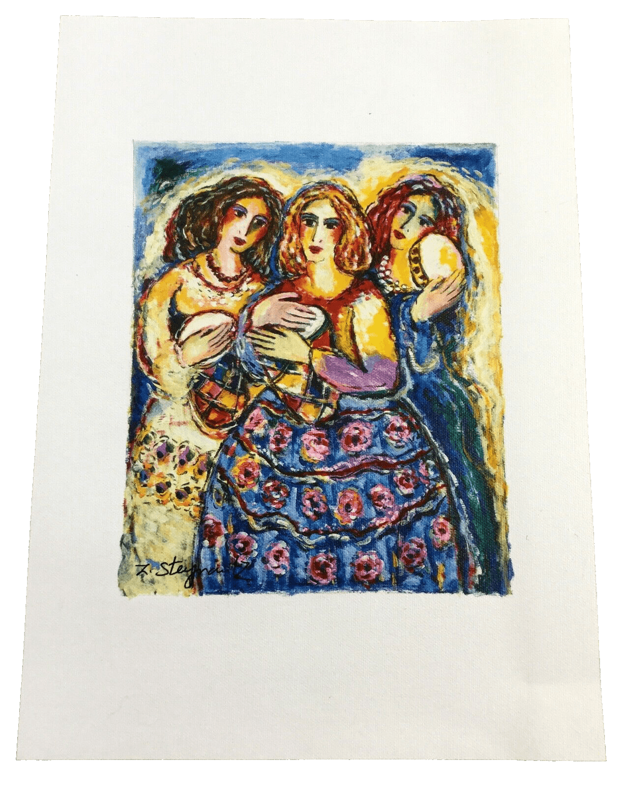 Modern Unframed 3 Women Musicians Zamy Steynovitz Signed Seriolithograph Canvas