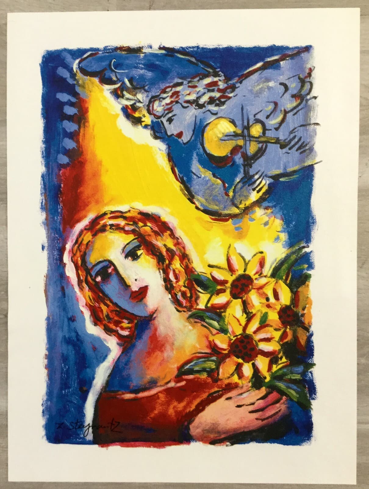 Modern Unframed Angelic Onlooker Zamy Steynovitz SIgned Seriolithograph Canvas - Thumbnail 2