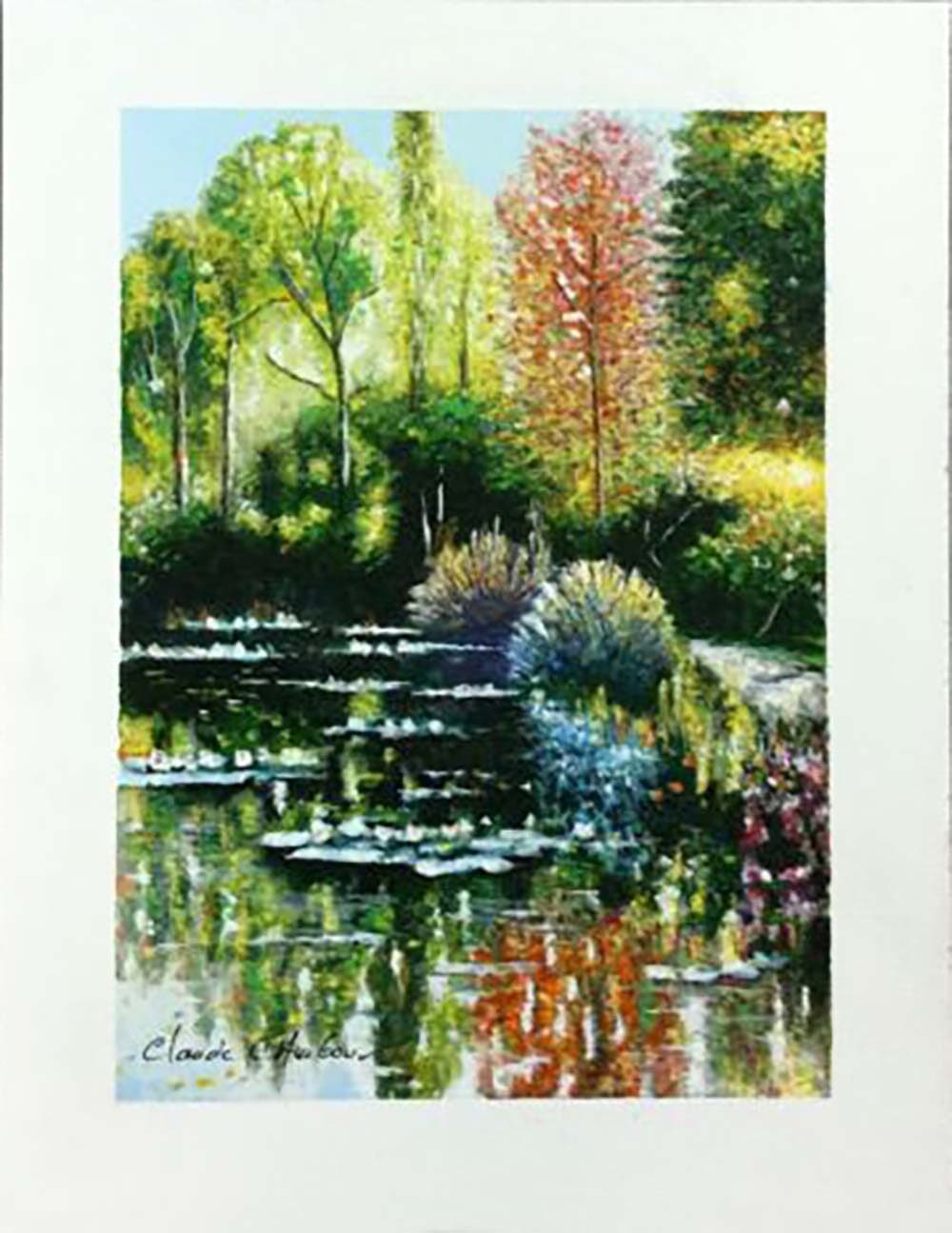 Mid Century Modern Unframed Giverny Signed Claude Cambour Serigraph on Canvas