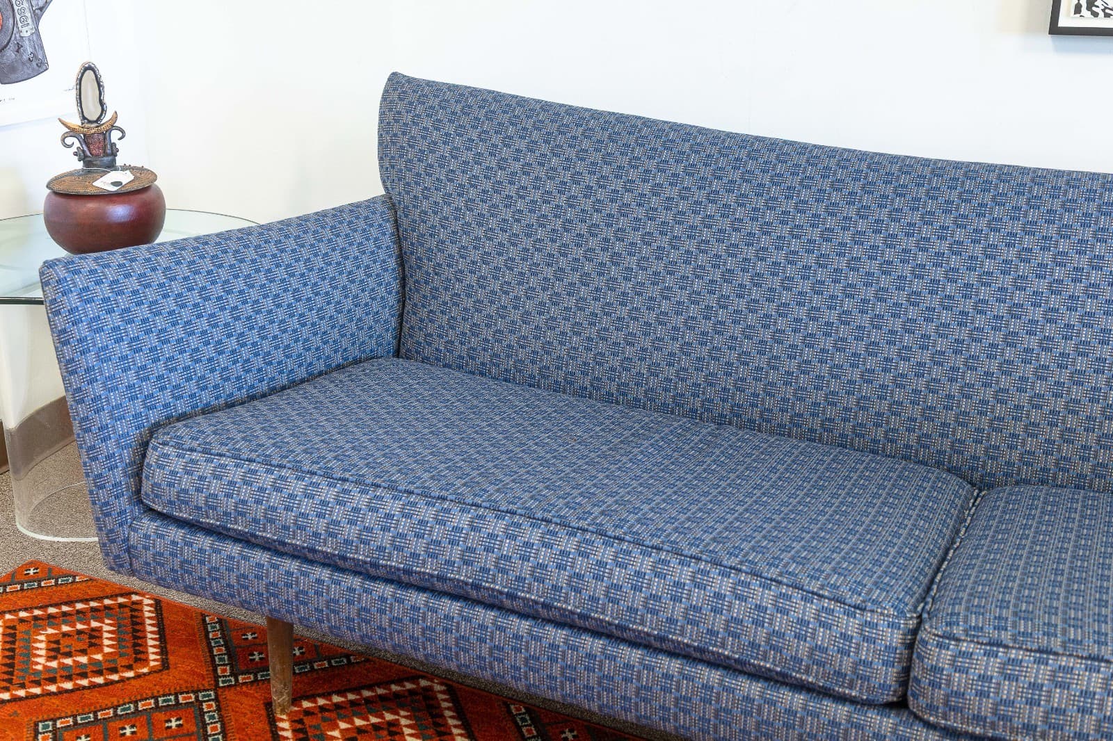 Vintage Paul McCobb Pagoda Blue Fabric Mid Century Modern Sofa - Thumbnail 4