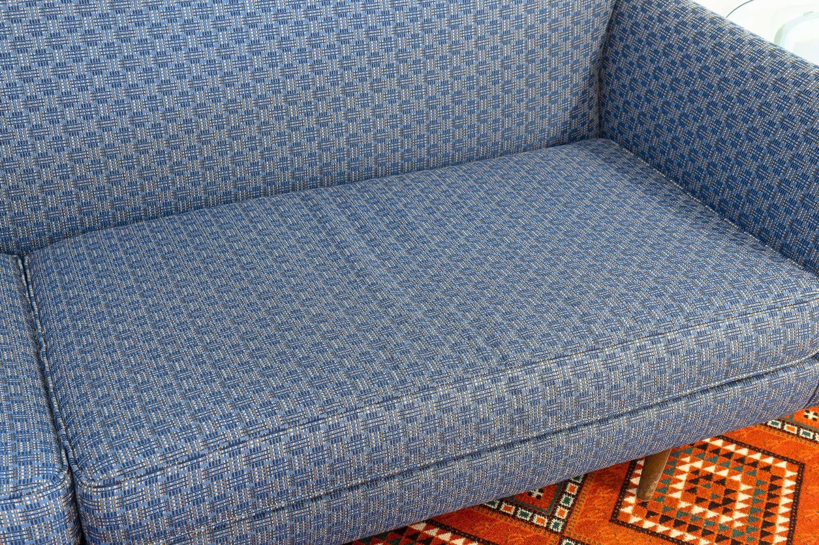 Vintage Paul McCobb Pagoda Blue Fabric Mid Century Modern Sofa - Thumbnail 5