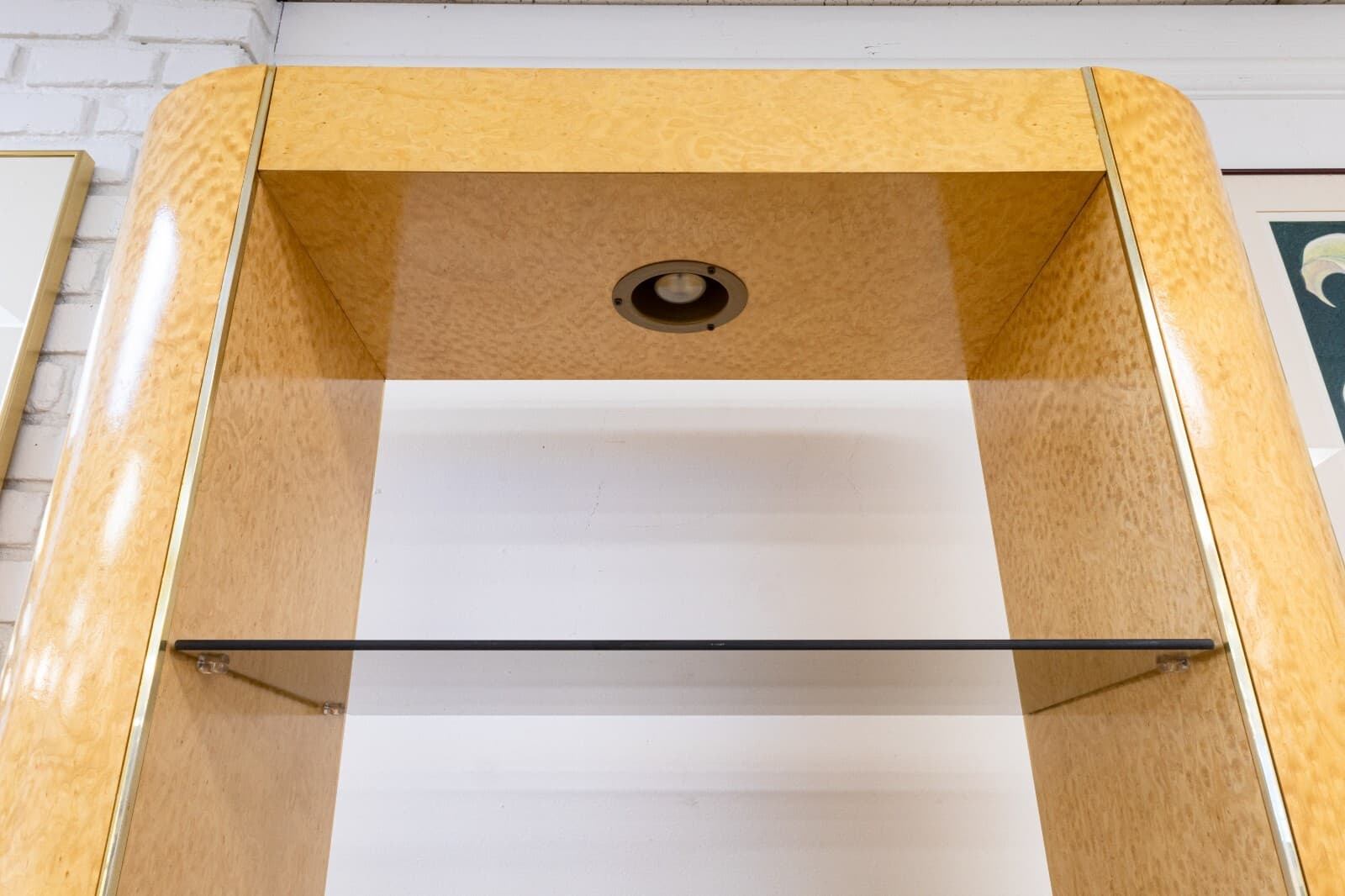 Contemporary Modern Birdseye Maple Etagere with Smoked Glass Brass - Thumbnail 3