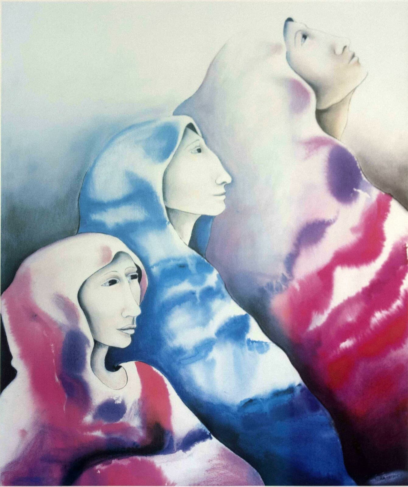 Contemporary Modern Framed Lithograph Signed Nora Patrich Veiled Woman 1980s - Thumbnail 2