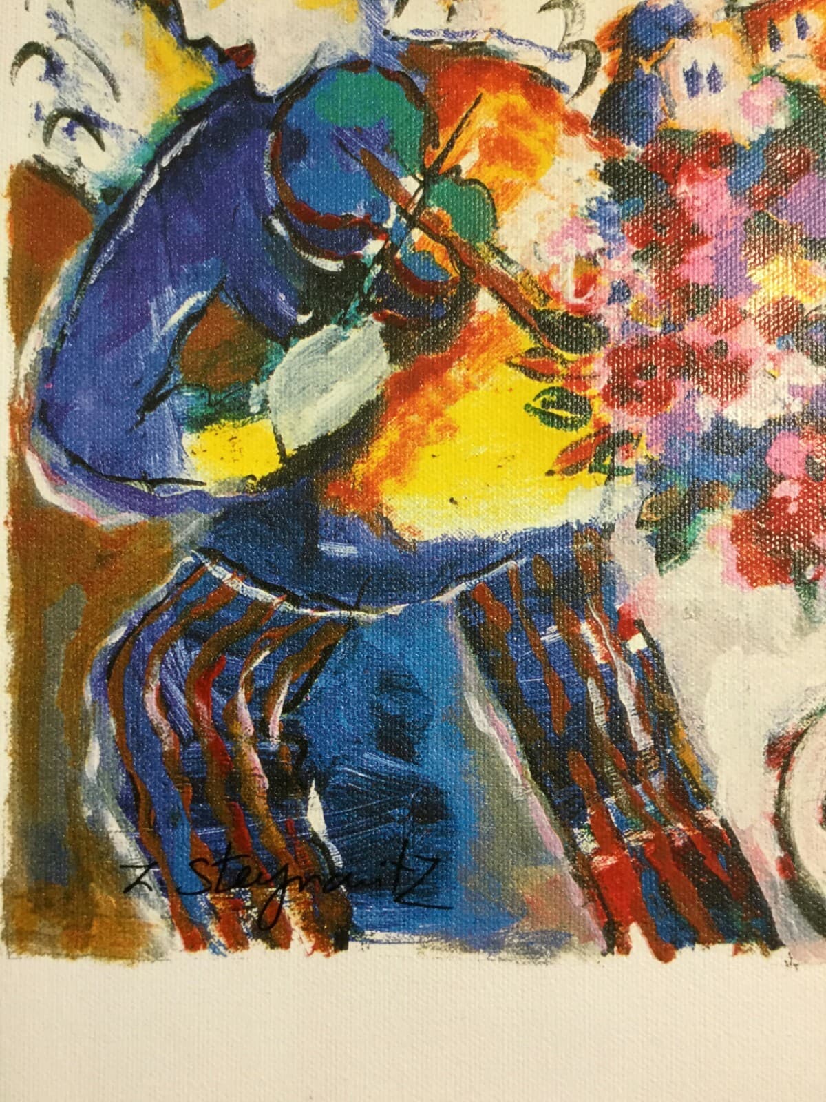 Modern Unframed Winged Violinist Zamy Steynovitz Signed Seriolithograph Canvas - Thumbnail 3