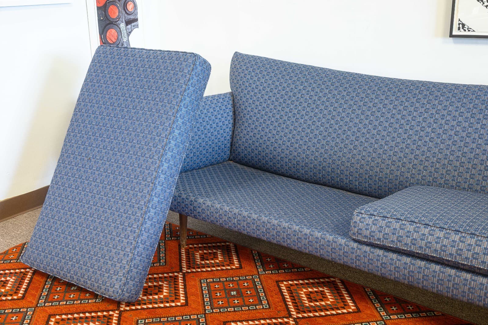 Vintage Paul McCobb Pagoda Blue Fabric Mid Century Modern Sofa - Thumbnail 8