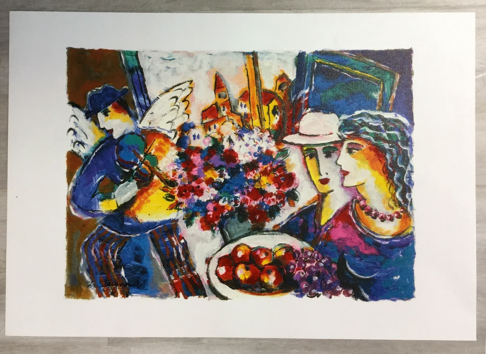 Modern Unframed Winged Violinist Zamy Steynovitz Signed Seriolithograph Canvas - Thumbnail 2