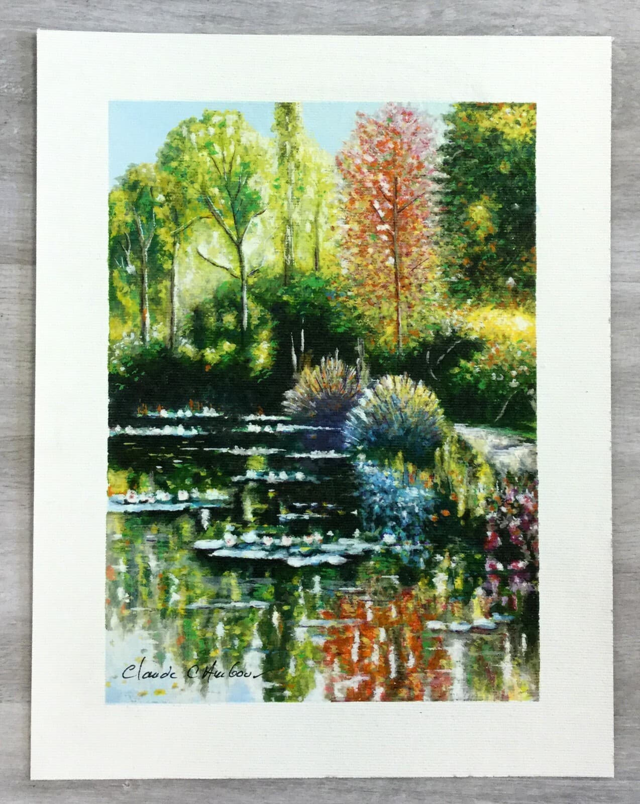Mid Century Modern Unframed Giverny Signed Claude Cambour Serigraph on Canvas - Thumbnail 2