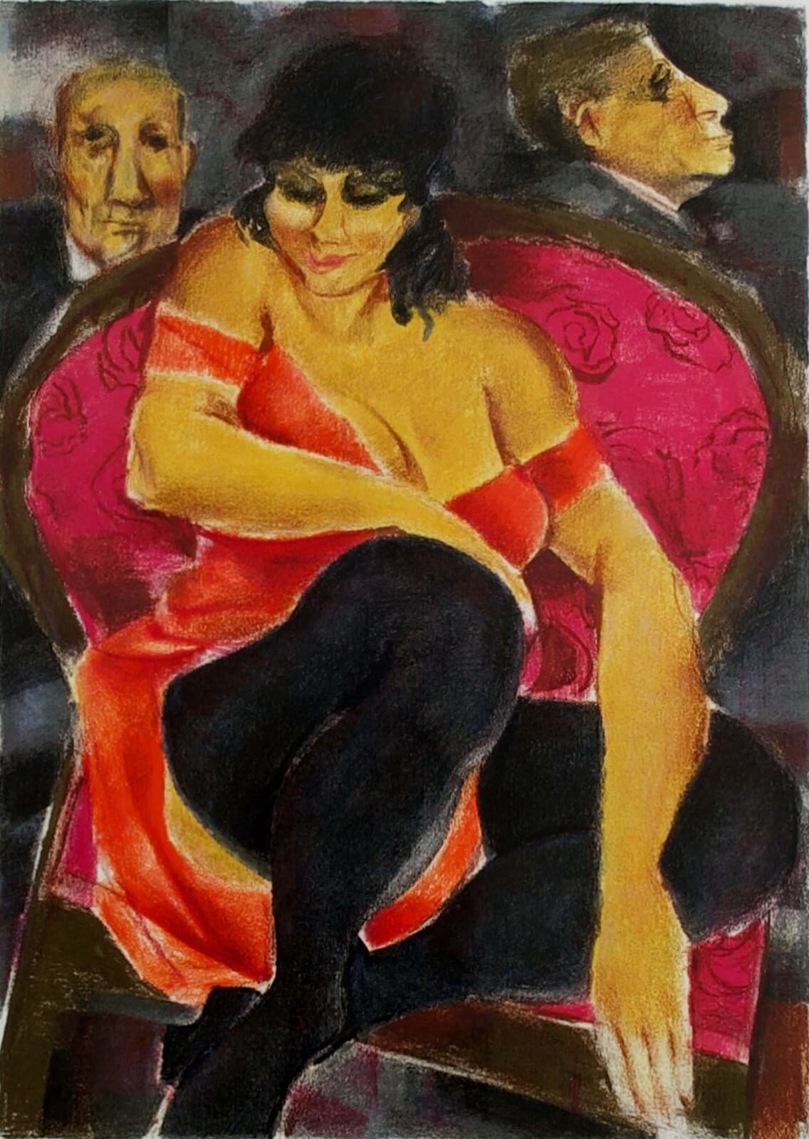 Remo Squillantini La Signora in Rosso Signed Lithograph 48/175 Framed 1980s - Thumbnail 3