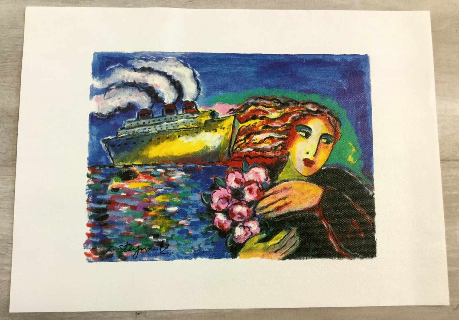 Modern Unframed Moonlit Cruise Signed Zamy Steynovitz Seriolithograph on Canvas - Thumbnail 2