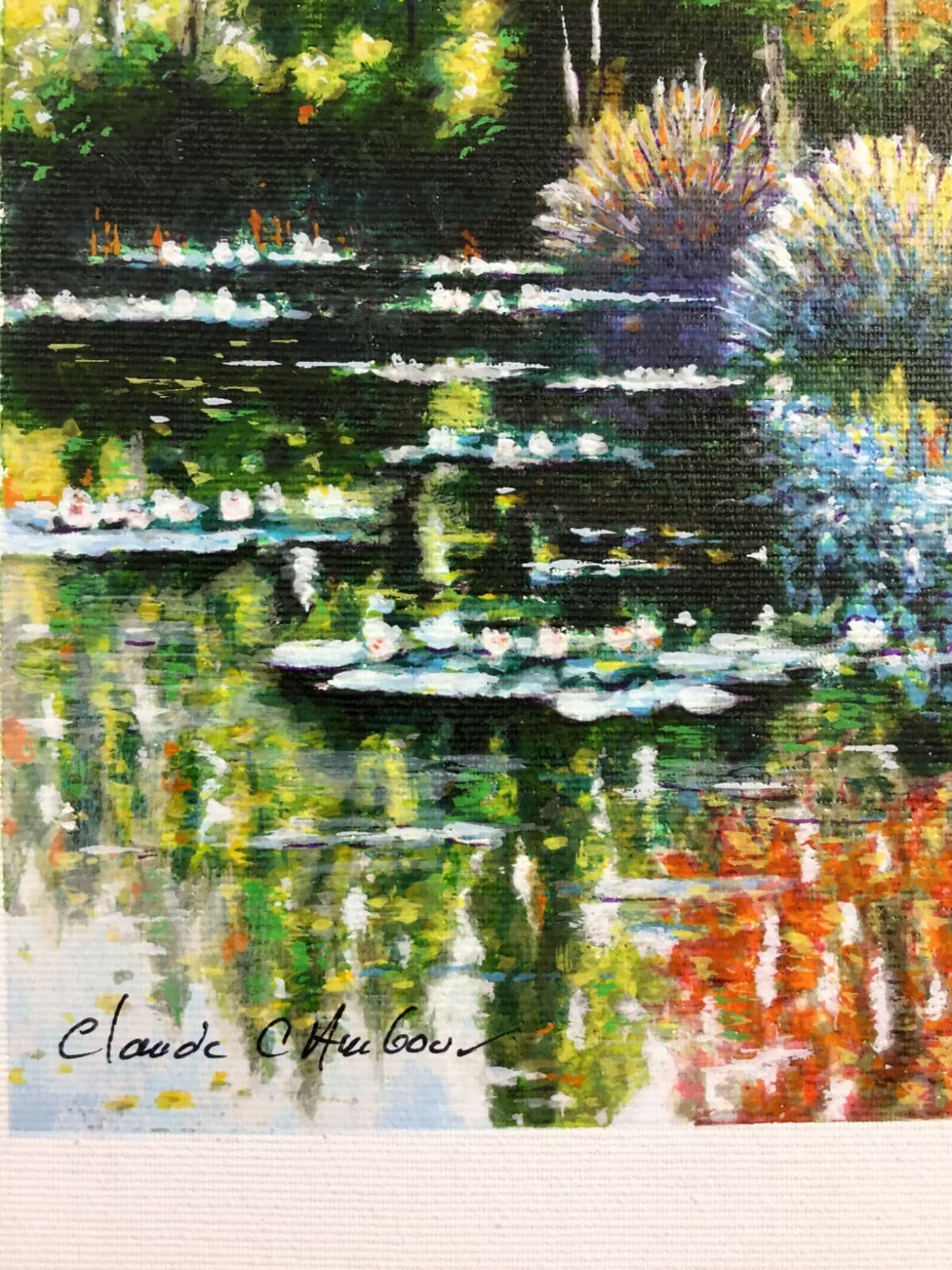 Mid Century Modern Unframed Giverny Signed Claude Cambour Serigraph on Canvas - Thumbnail 3