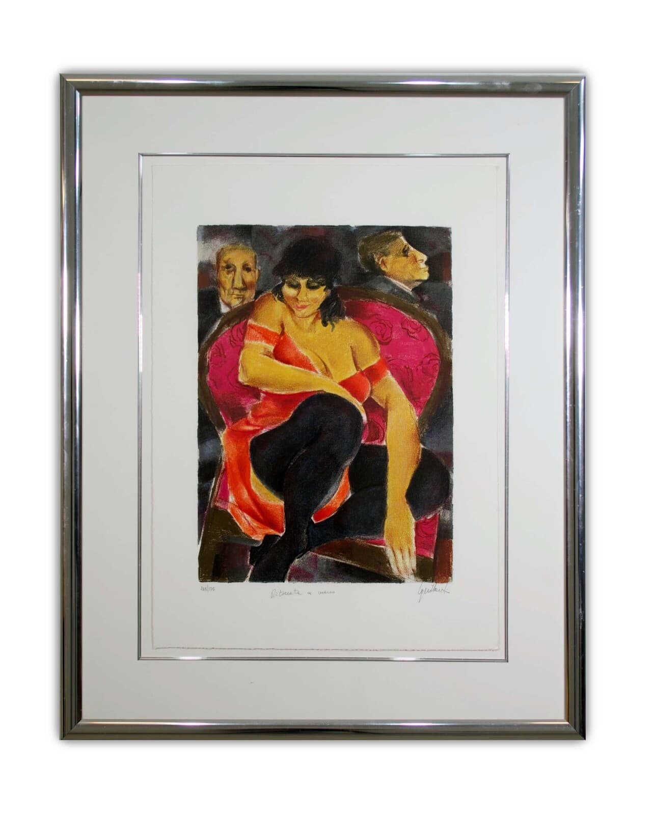 Remo Squillantini La Signora in Rosso Signed Lithograph 48/175 Framed 1980s - Thumbnail 2