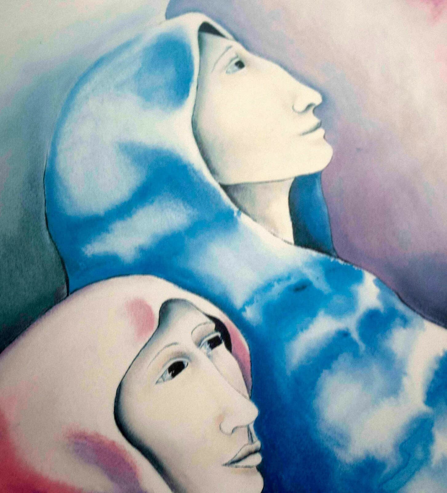Contemporary Modern Framed Lithograph Signed Nora Patrich Veiled Woman 1980s - Thumbnail 4