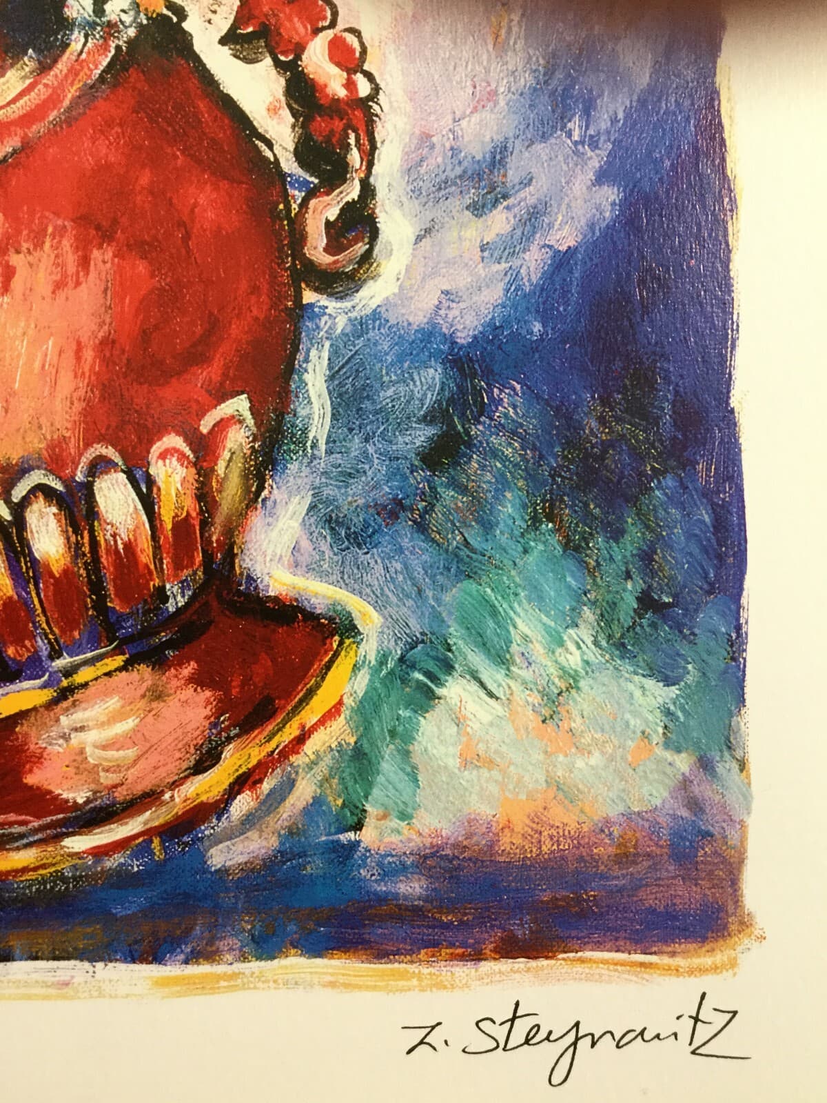 Modern Unframed Angels w Vase of Flowers Zamy Steynovitz Signed Seriolithograph - Thumbnail 3