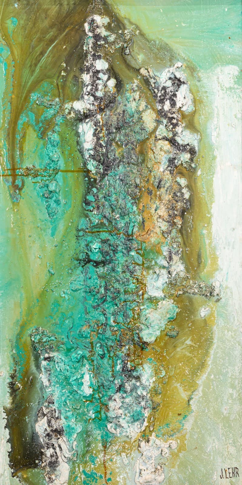 Pair of Modernist Impasto Encaustic Abstract Oil Paintings Signed J. Lehr 1970s - Thumbnail 10