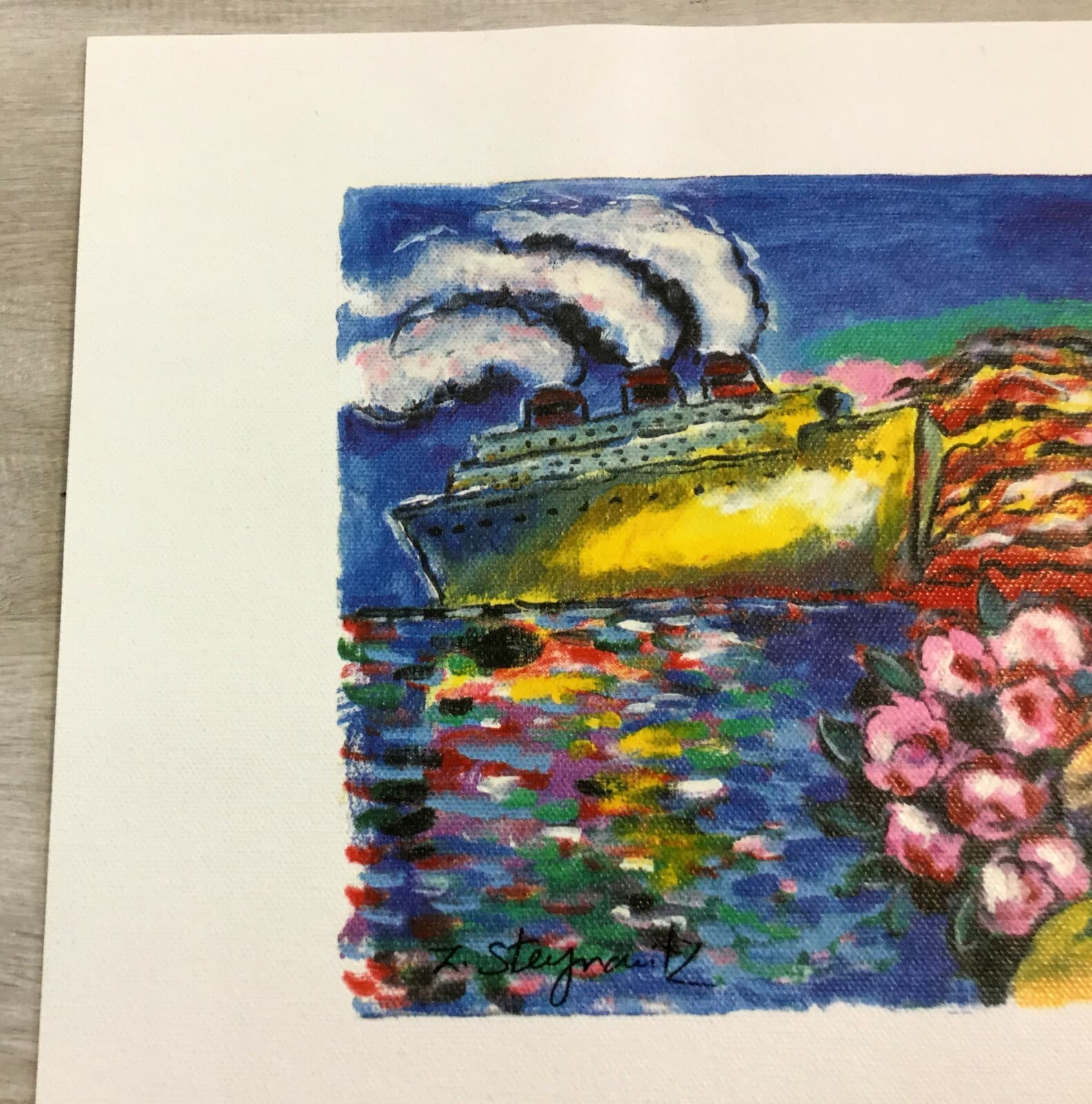 Modern Unframed Moonlit Cruise Signed Zamy Steynovitz Seriolithograph on Canvas - Thumbnail 3