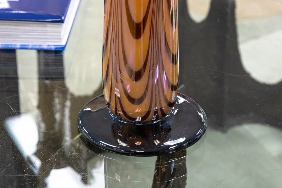 Rick Strini Signed Modern Contemporary Orange Red and Black Blown Glass Vase '92 - Thumbnail 5