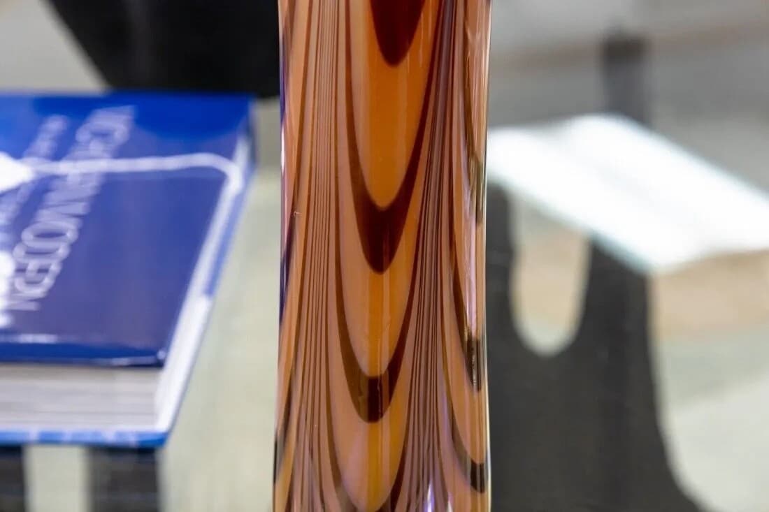 Rick Strini Signed Modern Contemporary Orange Red and Black Blown Glass Vase '92 - Thumbnail 4
