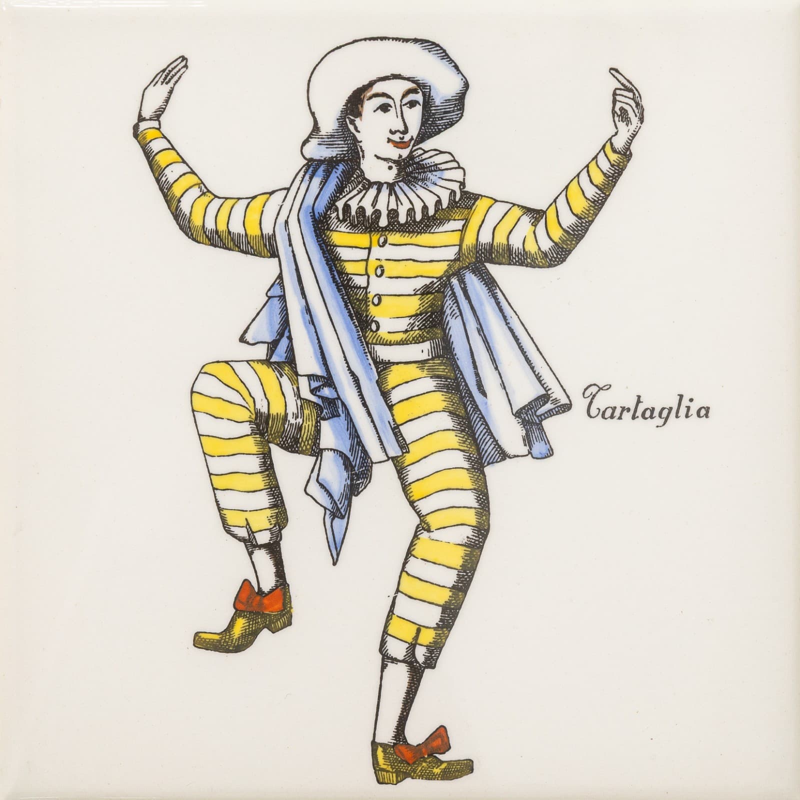 Piero Fornasetti Maschere Italiane Commedia dell’Arte 1950s Ceramic Tiles Framed - Thumbnail 5