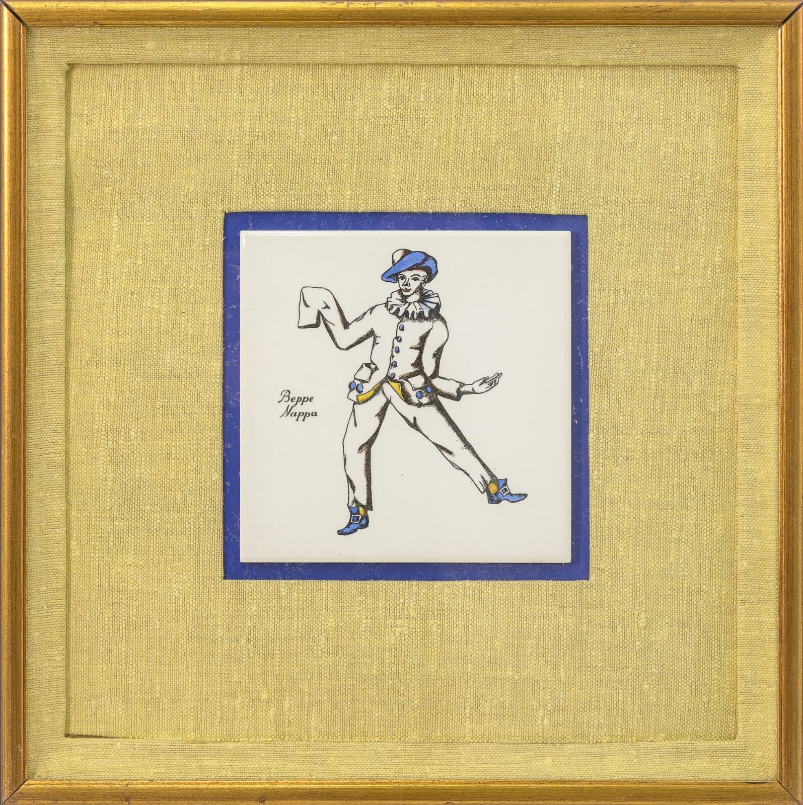 Piero Fornasetti Maschere Italiane Commedia dell’Arte 1950s Ceramic Tiles Framed - Thumbnail 2