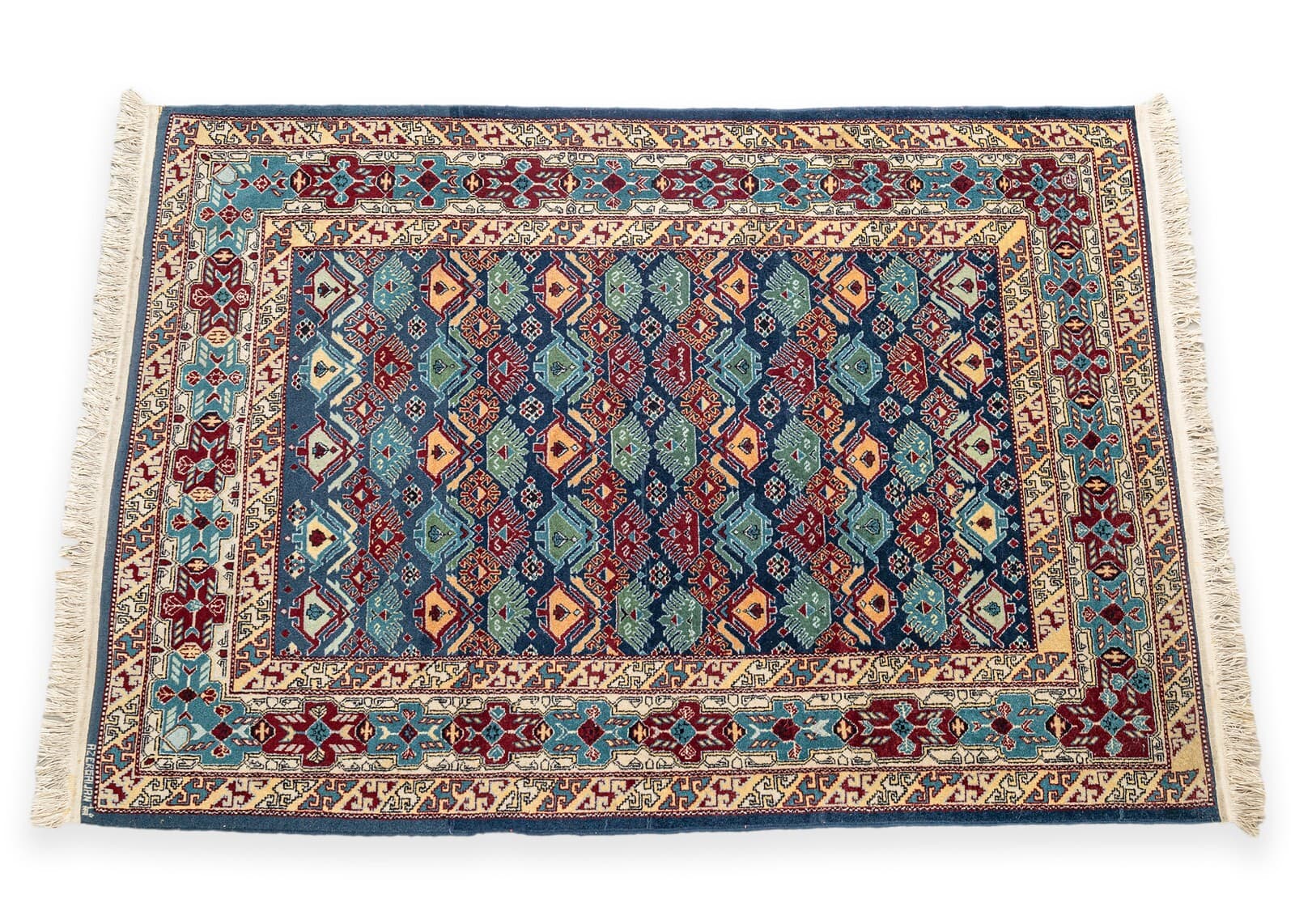 Handwoven Azerbaijani Red, Green, and Blue Area Rug Azerbaijan Stitched 6' x 4'