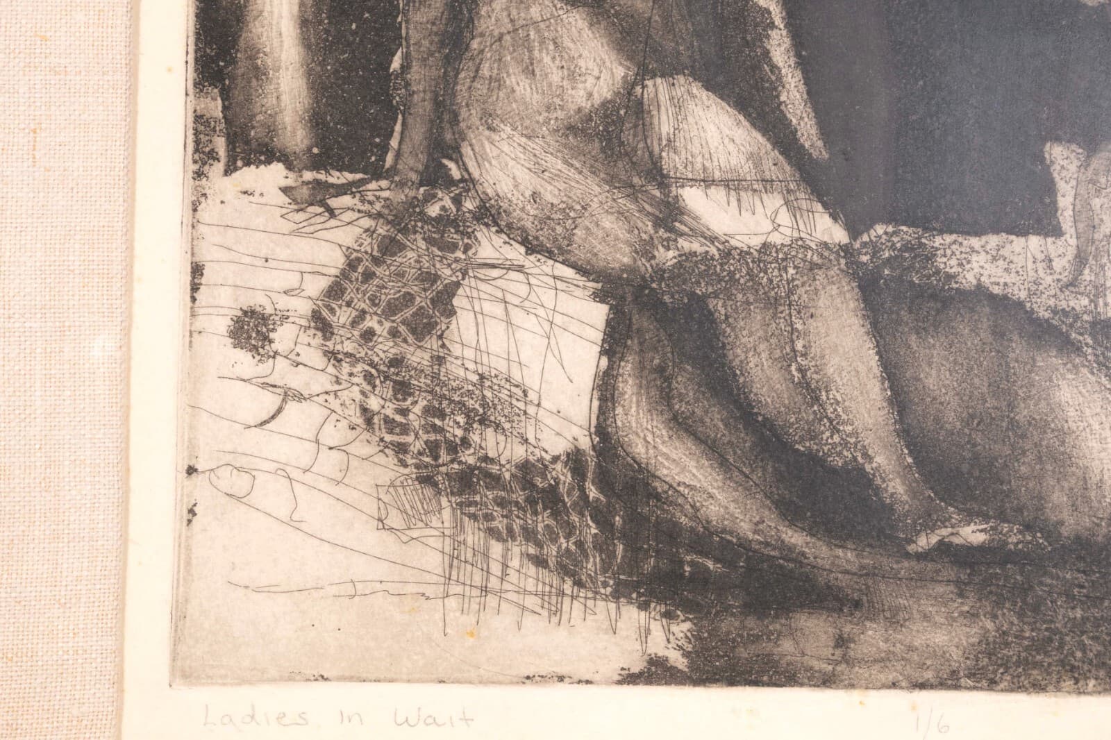 Sydney Glumb Taylor Ladies in Wait Signed Modern Figurative Etching 1/6 Framed - Thumbnail 5