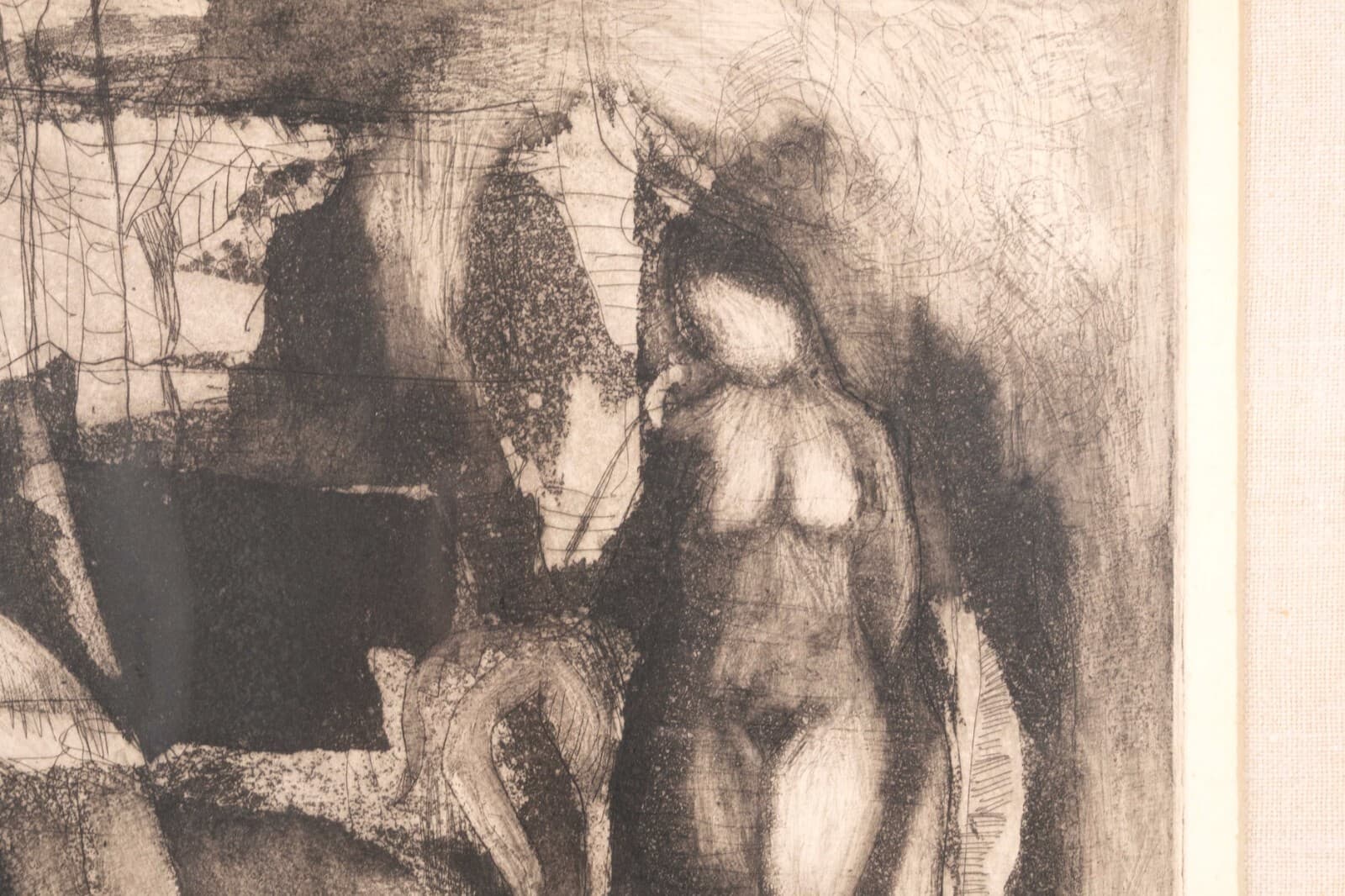 Sydney Glumb Taylor Ladies in Wait Signed Modern Figurative Etching 1/6 Framed - Thumbnail 4