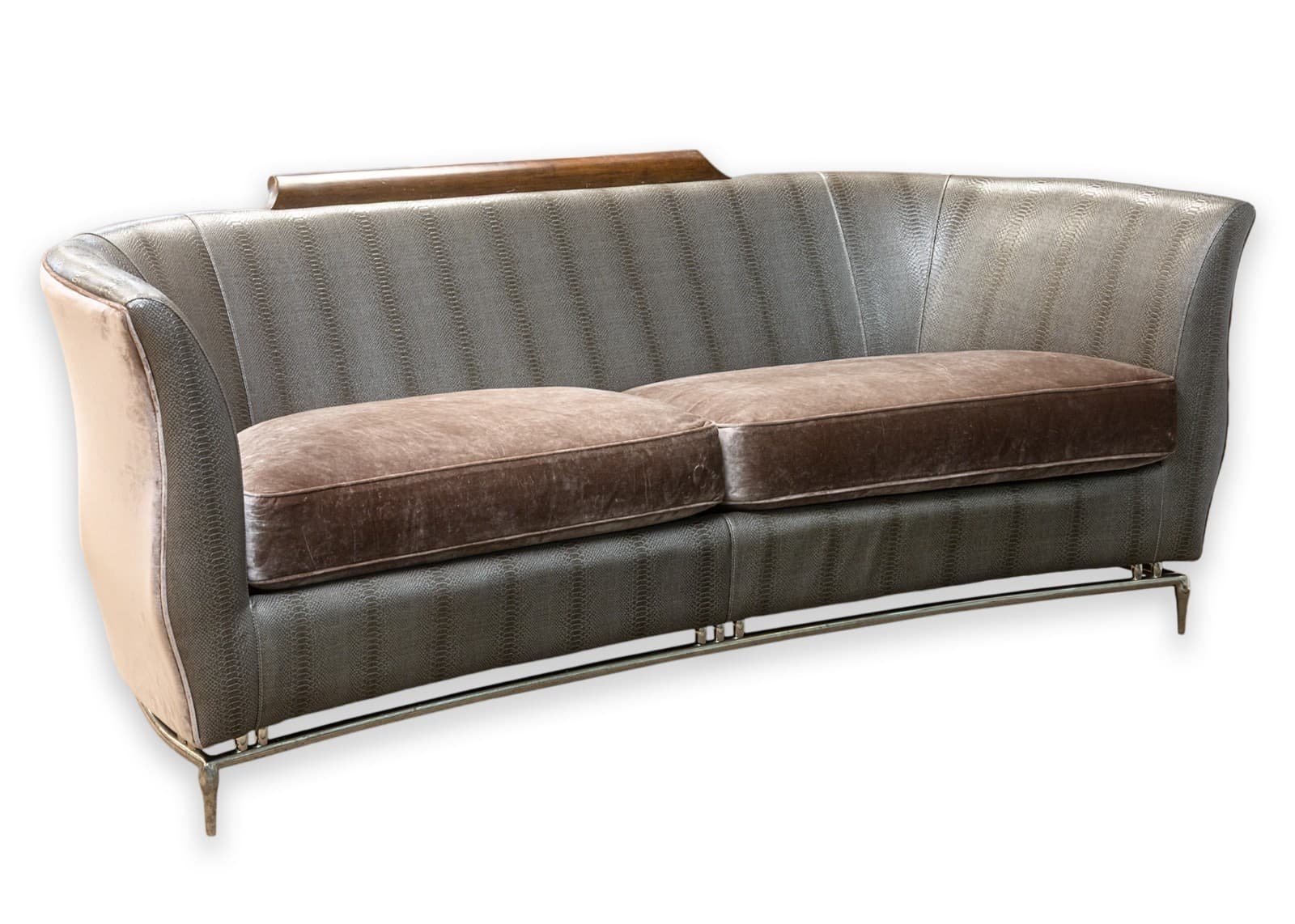 Custom Made Schnadig Furniture Faux Snake Skin & Dark Champagne Velvet Sofa