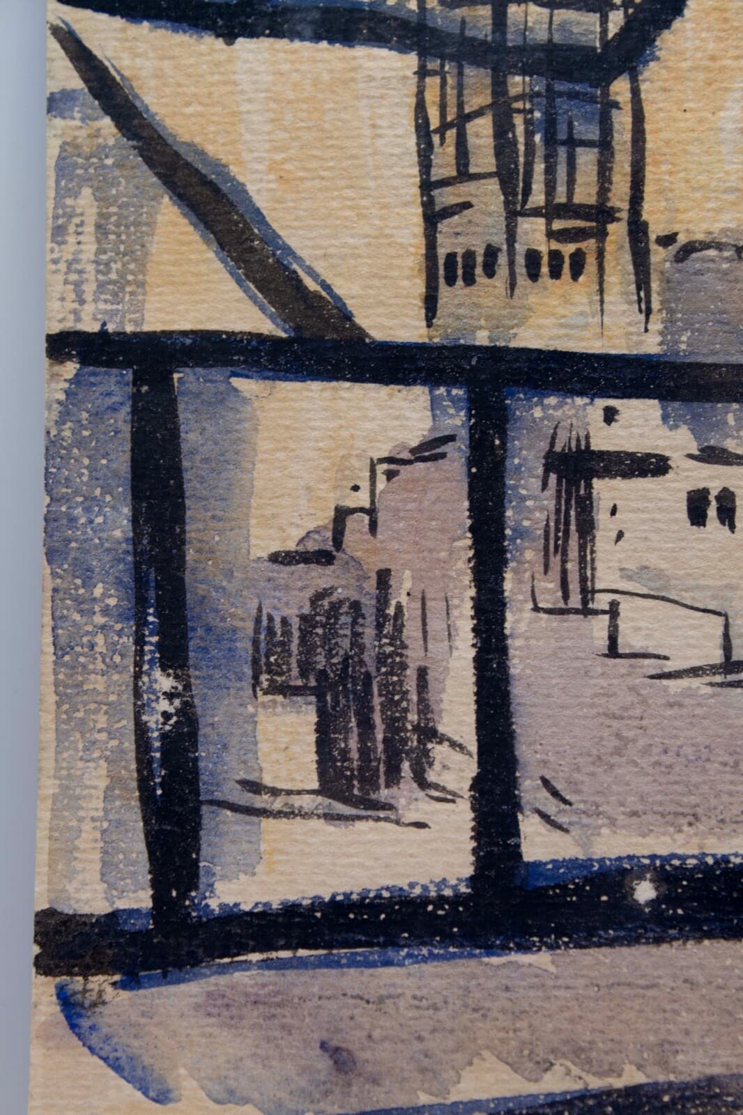 William S. Fanning Signed Architecture Through Window Modern Vintage Watercolor - Thumbnail 4
