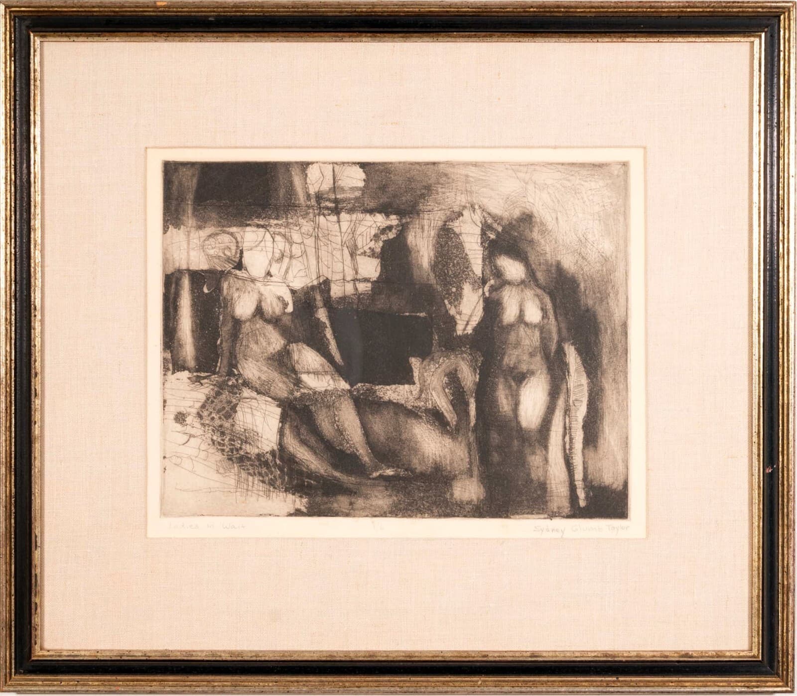 Sydney Glumb Taylor Ladies in Wait Signed Modern Figurative Etching 1/6 Framed - Thumbnail 2