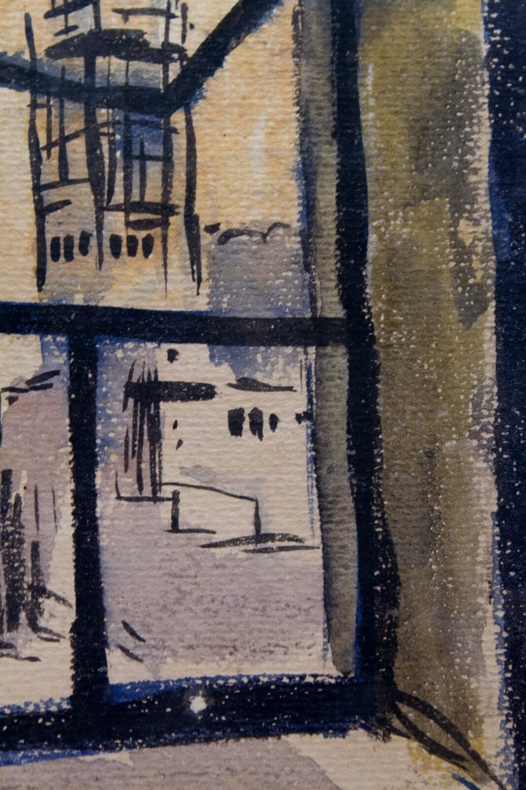 William S. Fanning Signed Architecture Through Window Modern Vintage Watercolor - Thumbnail 3