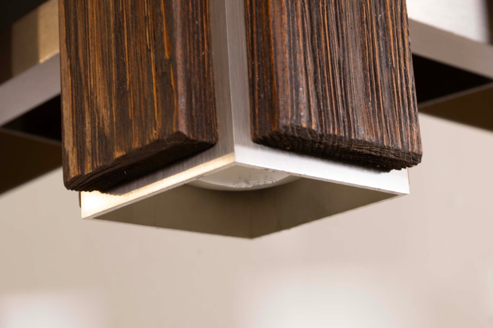 Sonneman Smoked Acrylic Wood and Metal Vintage Mid Mod Light Fixture Chandelier - Thumbnail 6