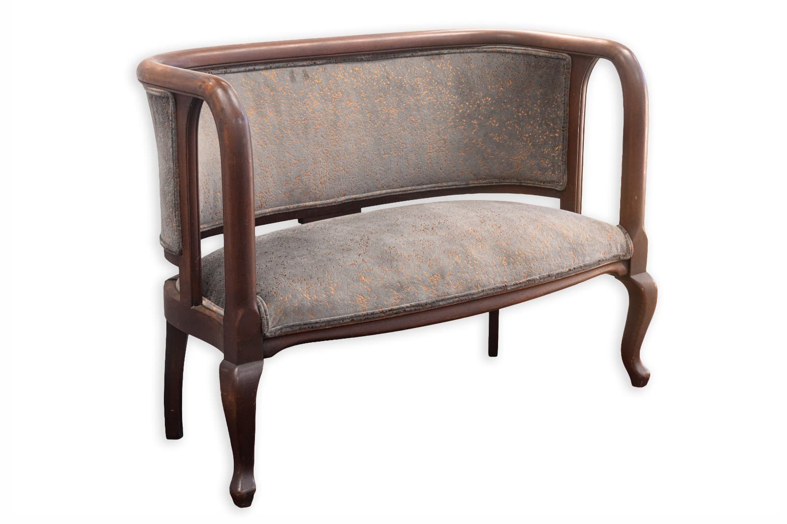 Vintage Curved Mahogany and Crushed Velvet Settee Bench